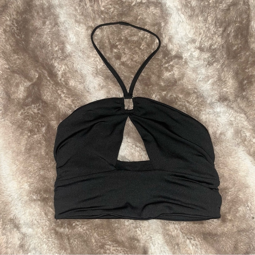 black cropped halter top
